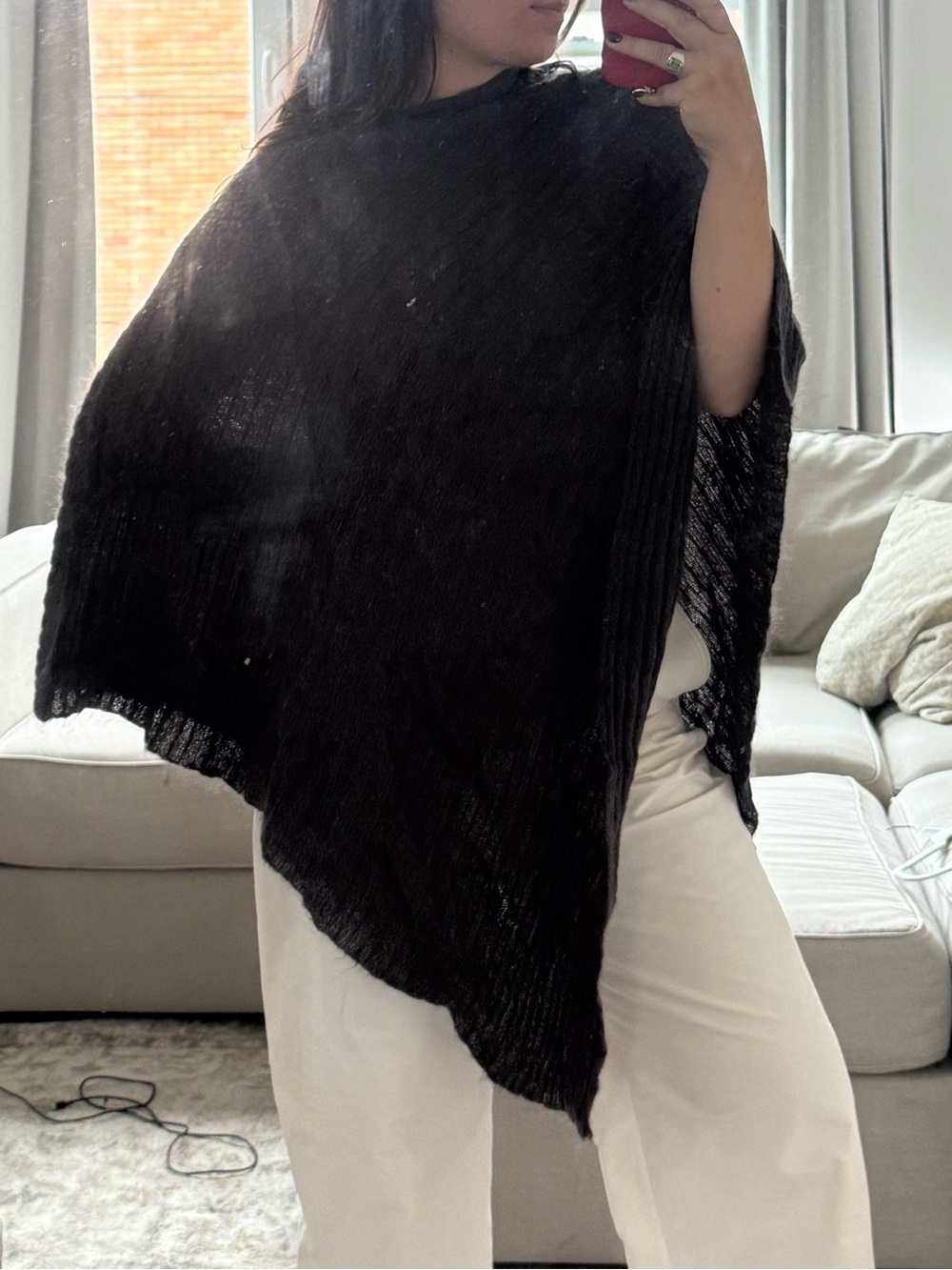 Poncho Cozy Fuzzy Knit - Gray